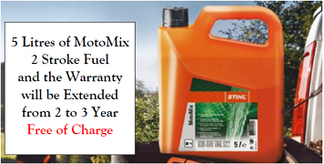 A Stihl Extended Domestic Warranty from 2 to 3 years and 5 litres of STIHL Motomix® Fuel Promotion at Frank Nicol Ltd-0